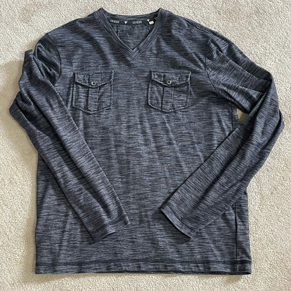 Guess Jeans Metallic Grey Long Sleeve Shirt Large - Picture 1 of 3